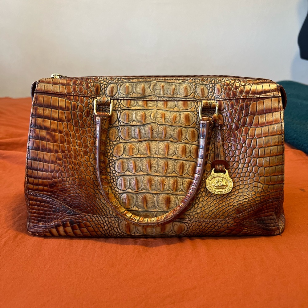 Brahmin Bronze Crocodile-Embossed Satchel
